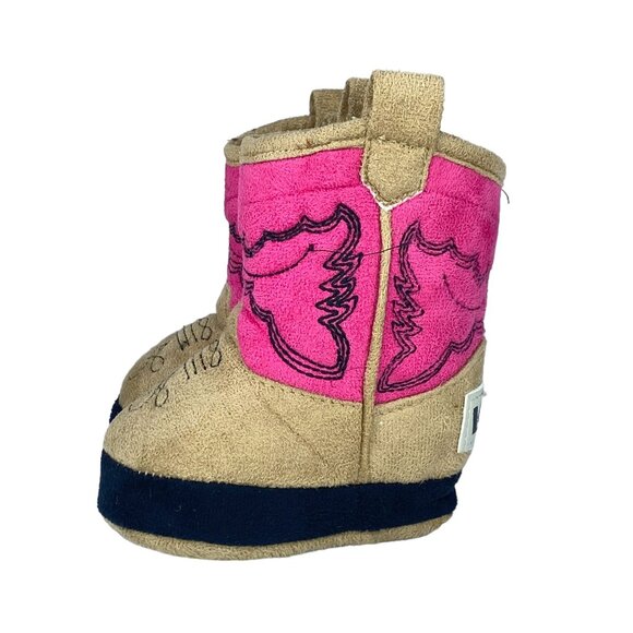 Lazy One Baby Girl Size XS Infant 1-3 Pink and Brown Cowgirl Boots Fizzy Lining - Picture 3 of 14